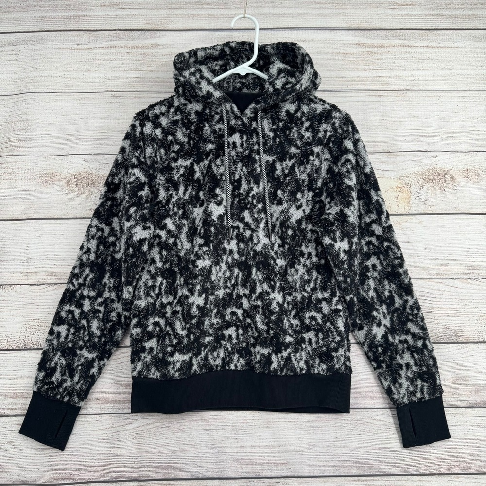 Athleta Tugga Sherpa Jacquard Hoodie Womens XS Black White Fleece 984481-01